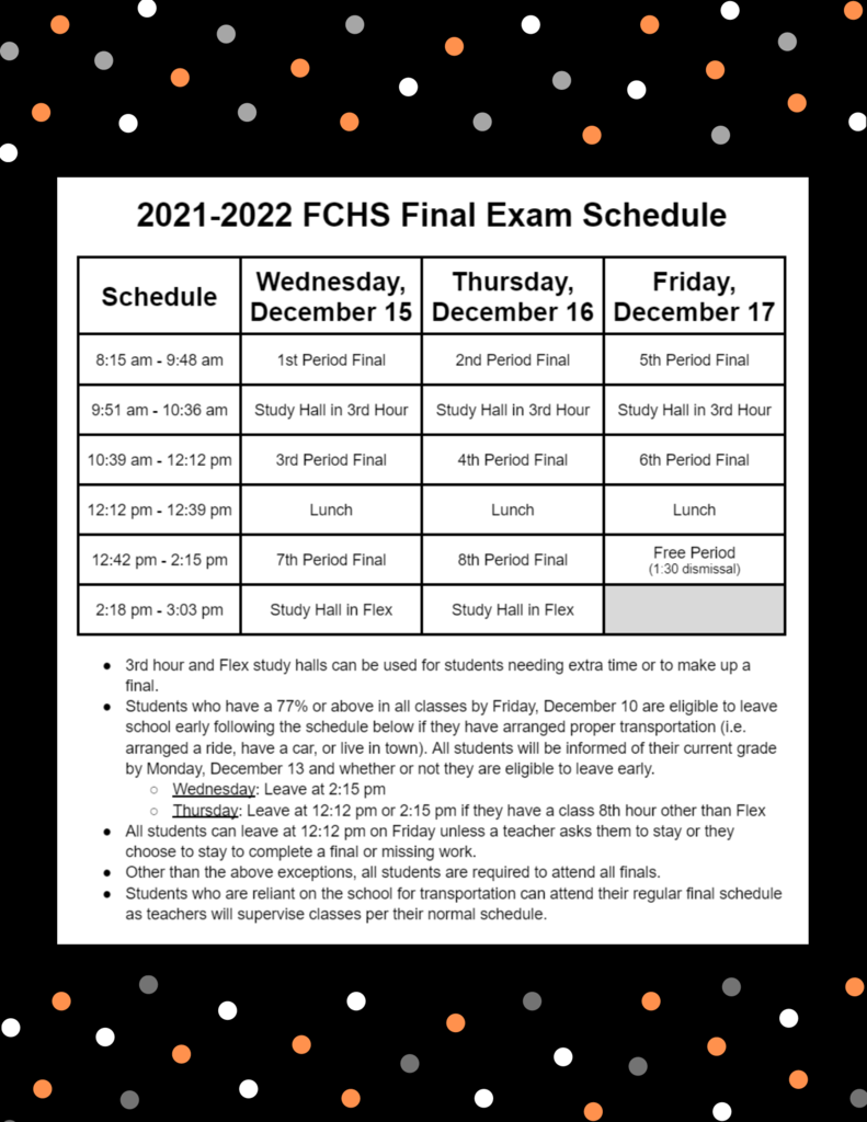 S1 Final Exam Schedule