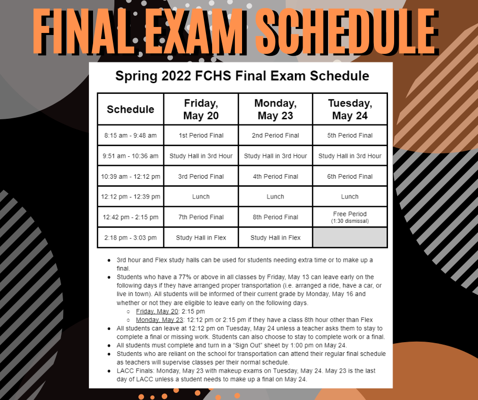 S2 Final Exam Schedule